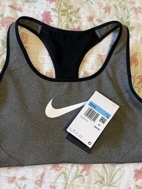 Nike Gray and Black Racerback Dri-FIT Sports Bra with White Swoosh